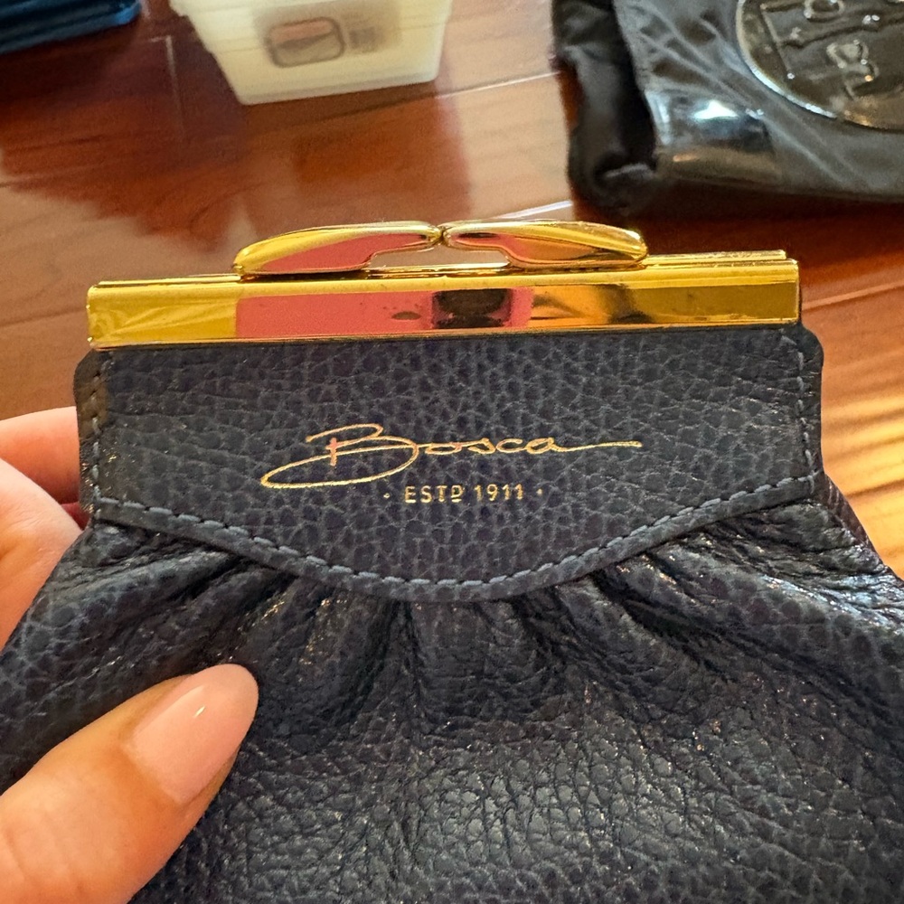 Bosca Blue Mini Bag with Gold Accents - Picture 2 of 3